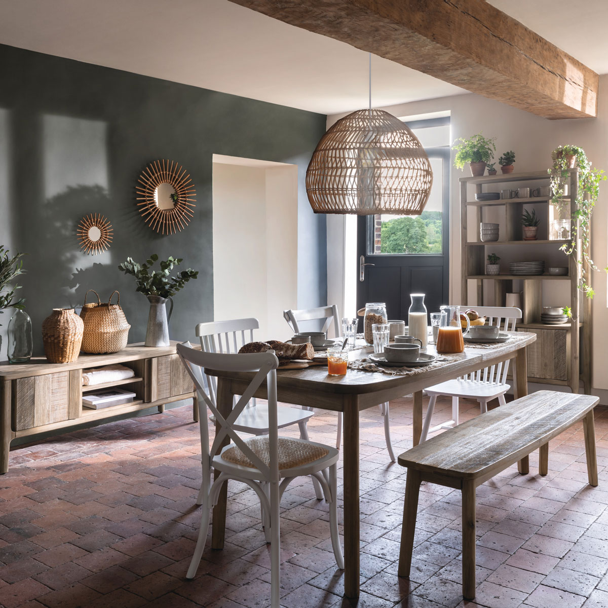 Mesa de jantar BANILA extensível em madeira acácia