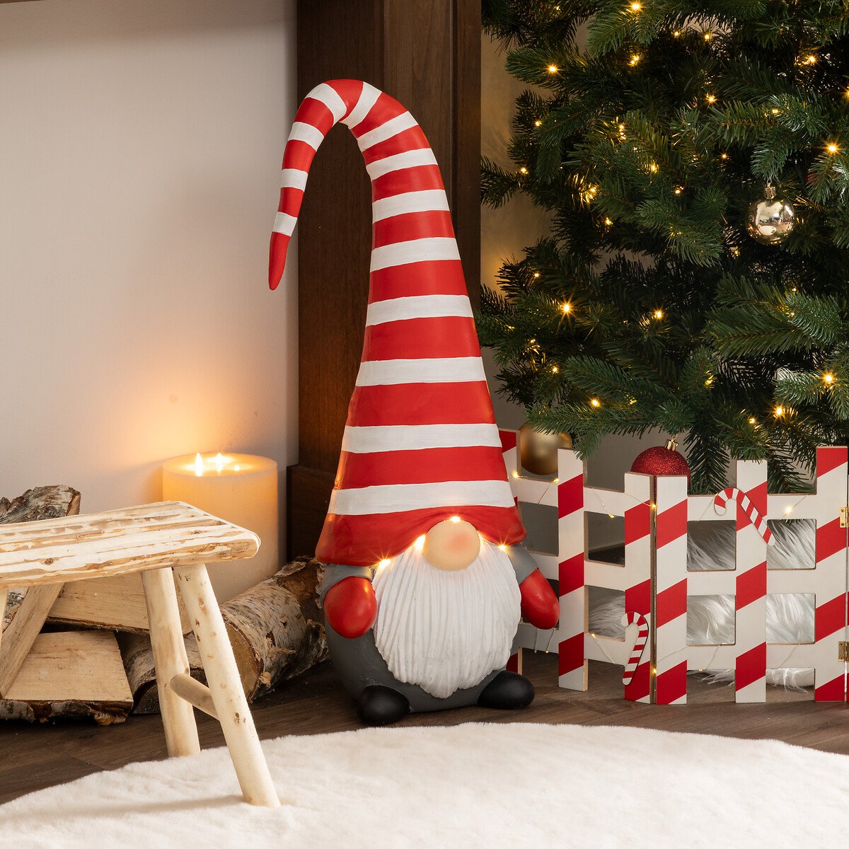 Figura de gnomo com LED 73cm,  Figura de gnomo com LED 73cm