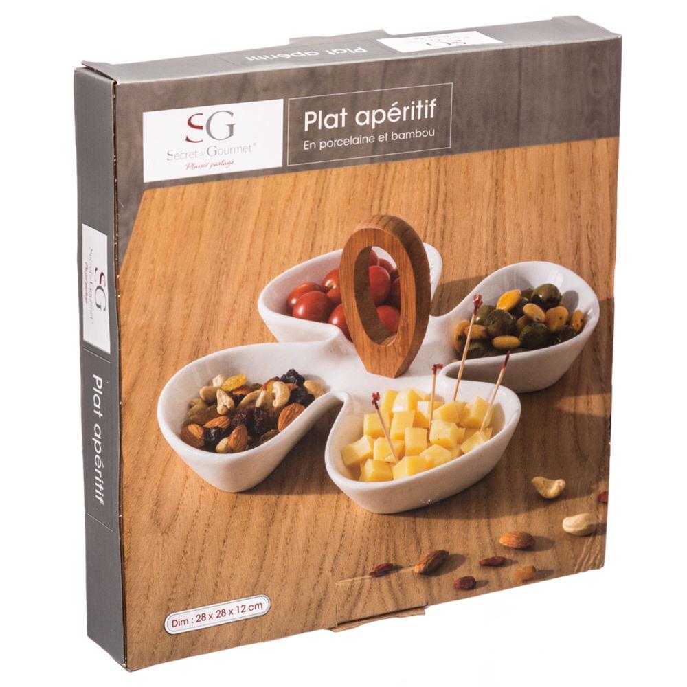 Prato para aperitivos com 4 divisórias
