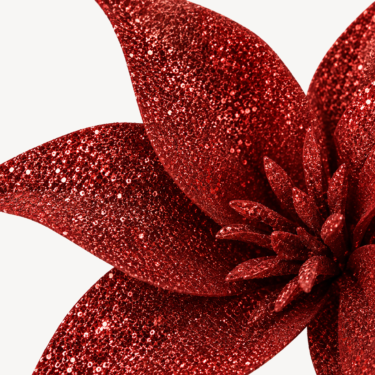 Haste flor natal&iacute;cia vermelha com glitter 30cm