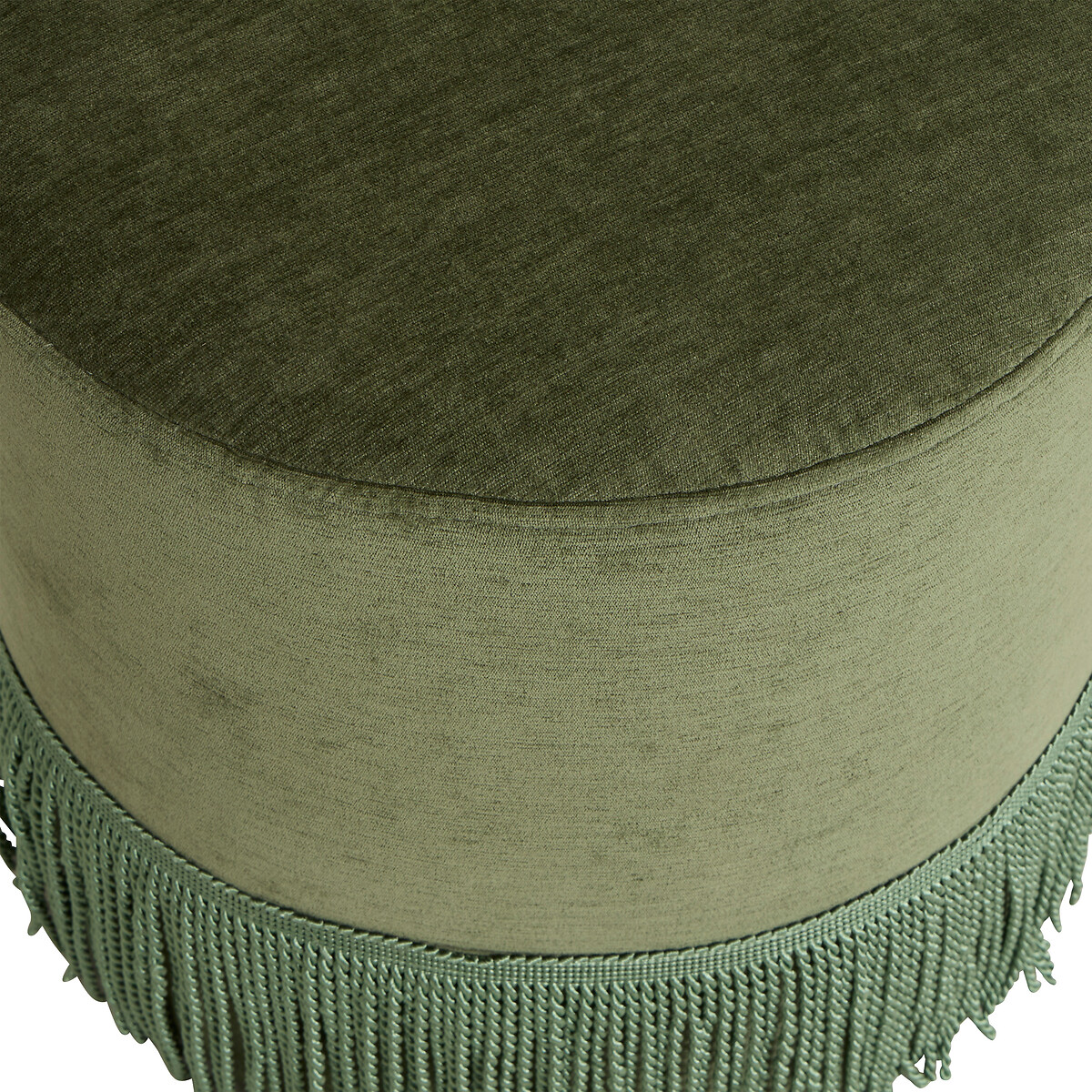 Pufe ALANYA com franjas verde 37,5x37,5x37,8cm