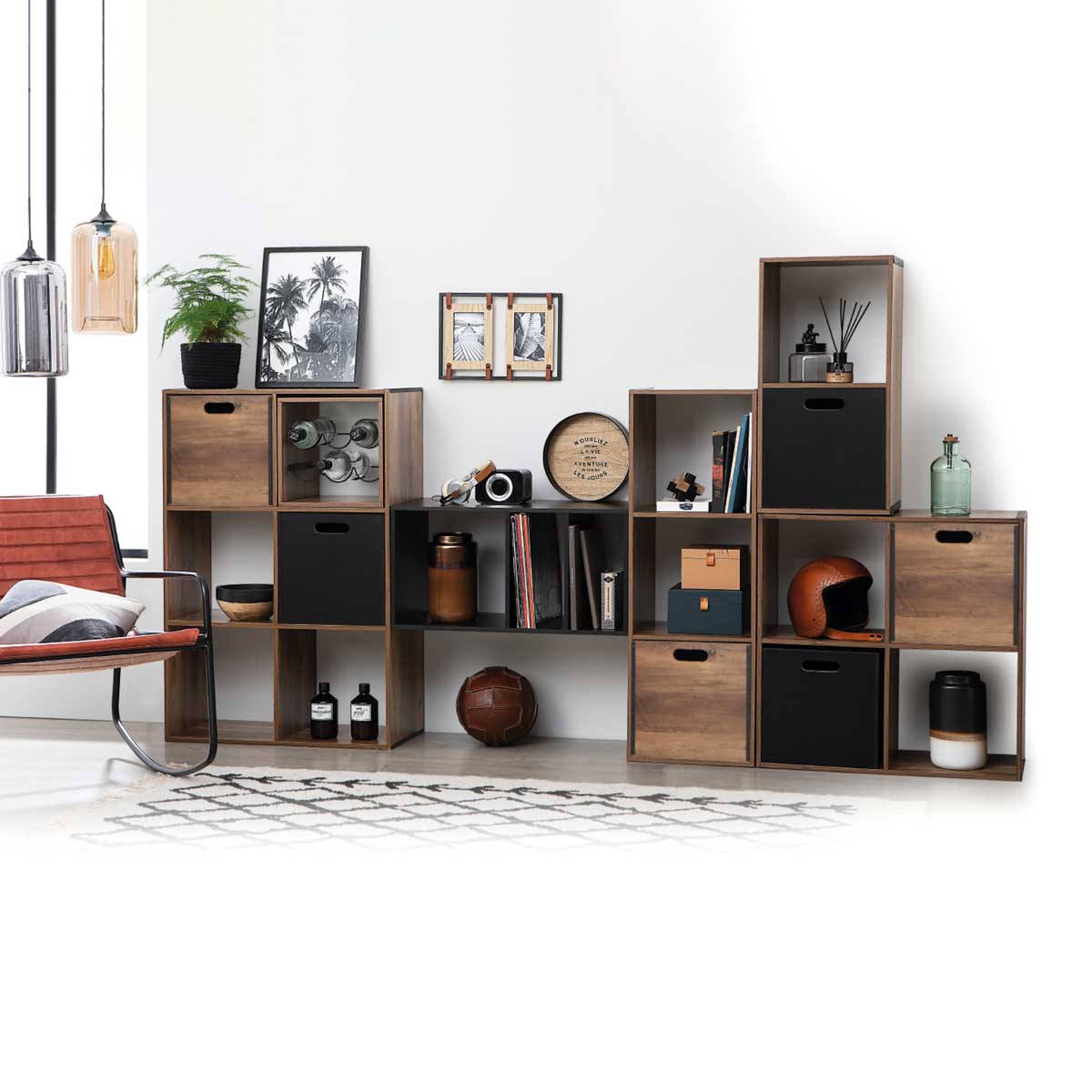 Estante indus castanho escuro para 6 cubos MIXMODUL,  Estante indus castanho escuro para 6 cubos MIXMODUL