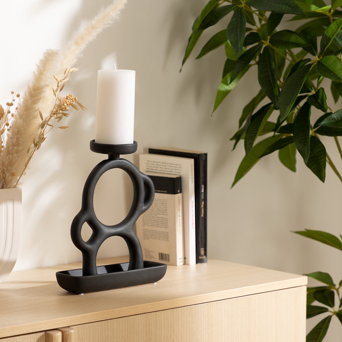 Castiçal OLME preto em cerâmica 25cm,  Castiçal OLME preto em cerâmica 25cm