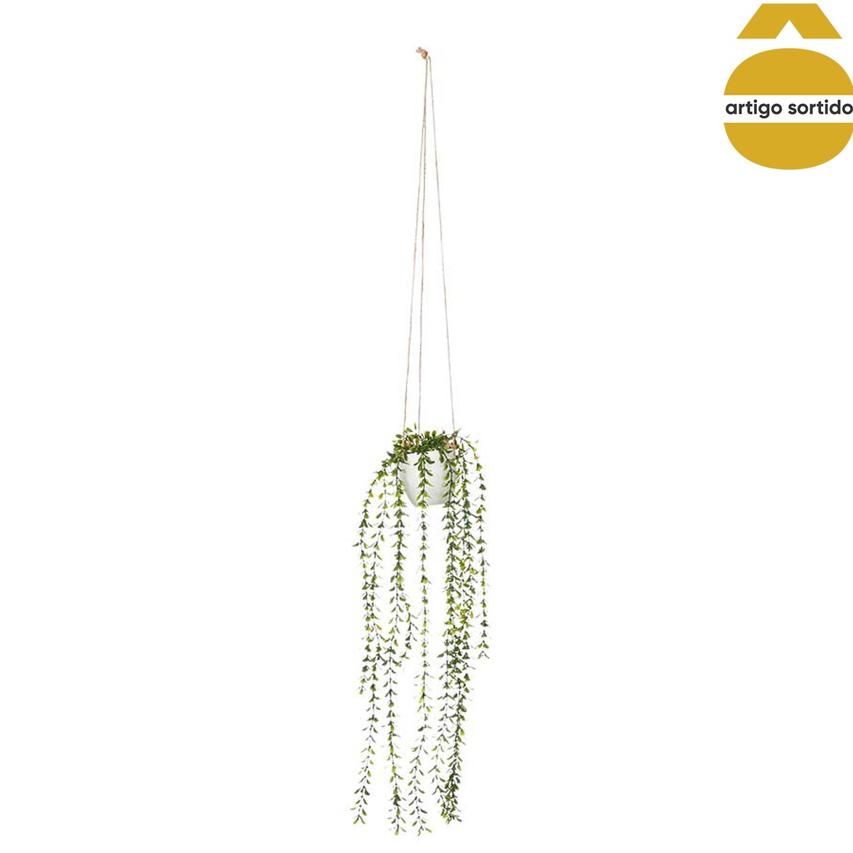 Vaso suspenso com planta artificial verde