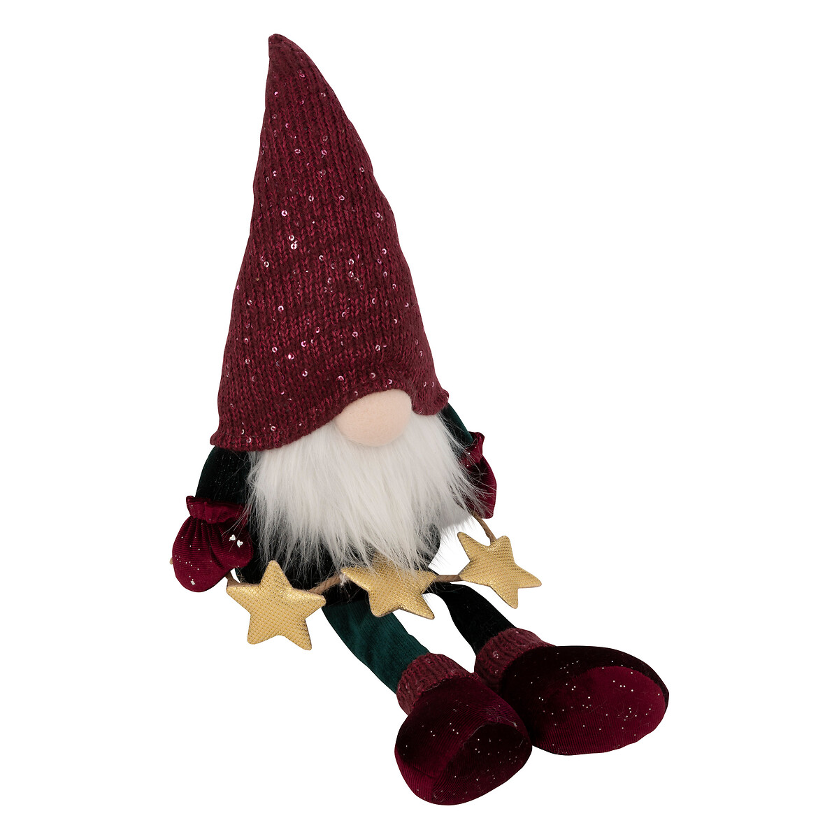 Figura gnomo com estrelas bordeaux 50cm,  Figura gnomo com estrelas bordeaux 50cm