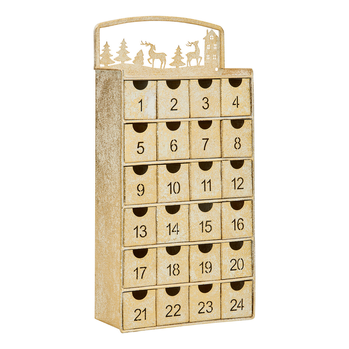 Calend&aacute;rio do advento dourado 25x10x50cm