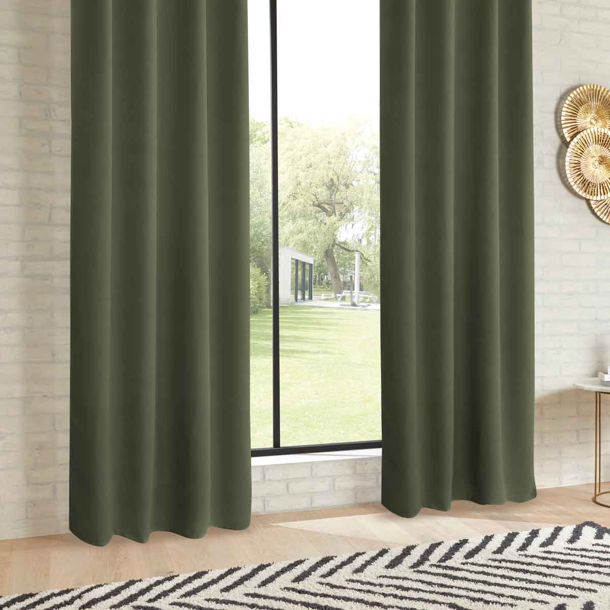 Conjunto de 2 cortinas opacas verde caqui 135x240cm