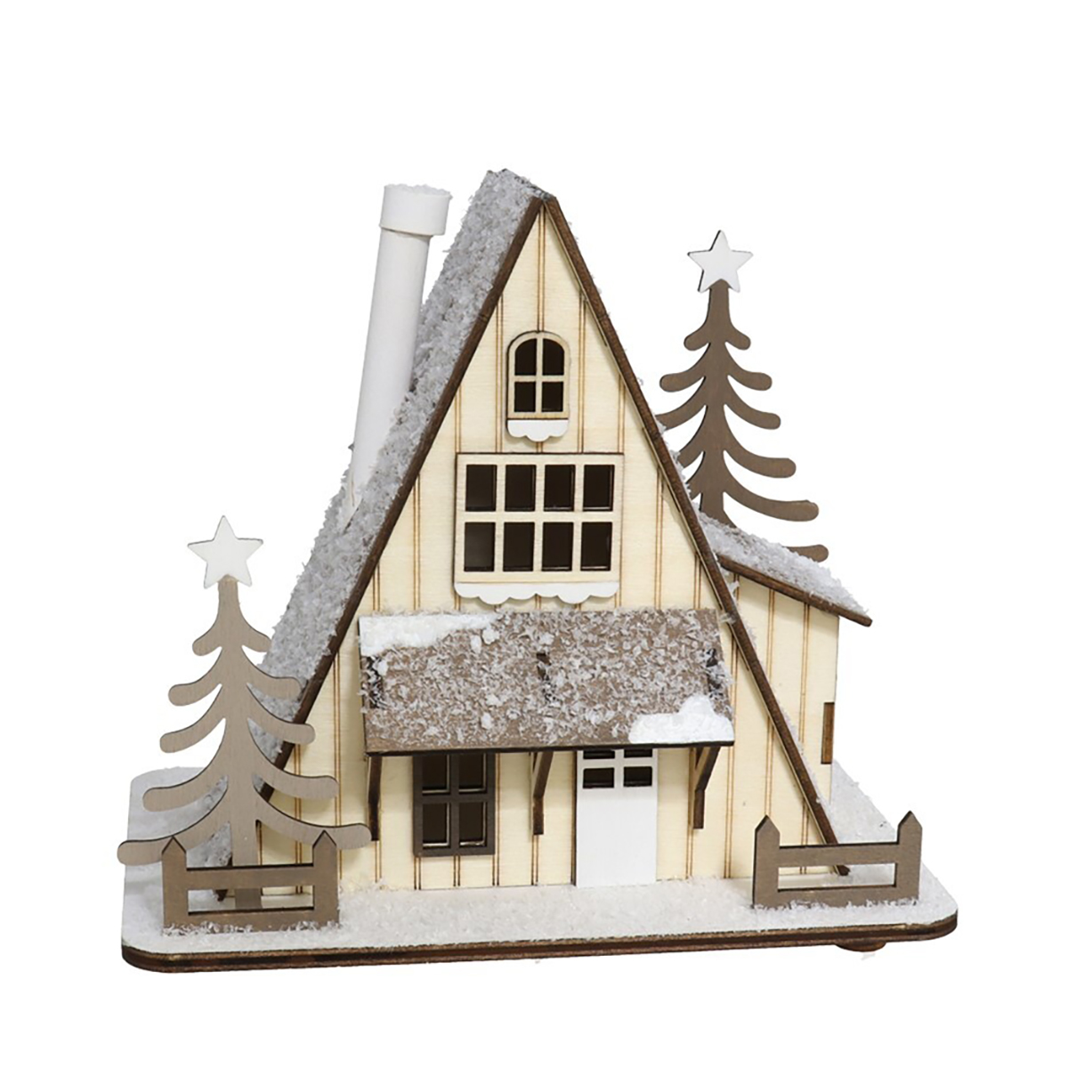 Casa decorativa em madeira chal&eacute; com led 18cm