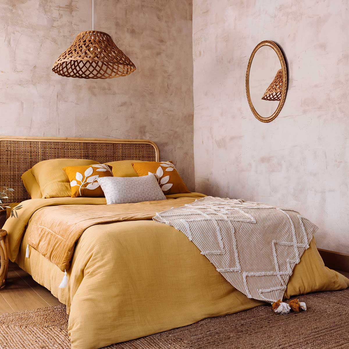 Cabeceira RONNIE bege em rattan