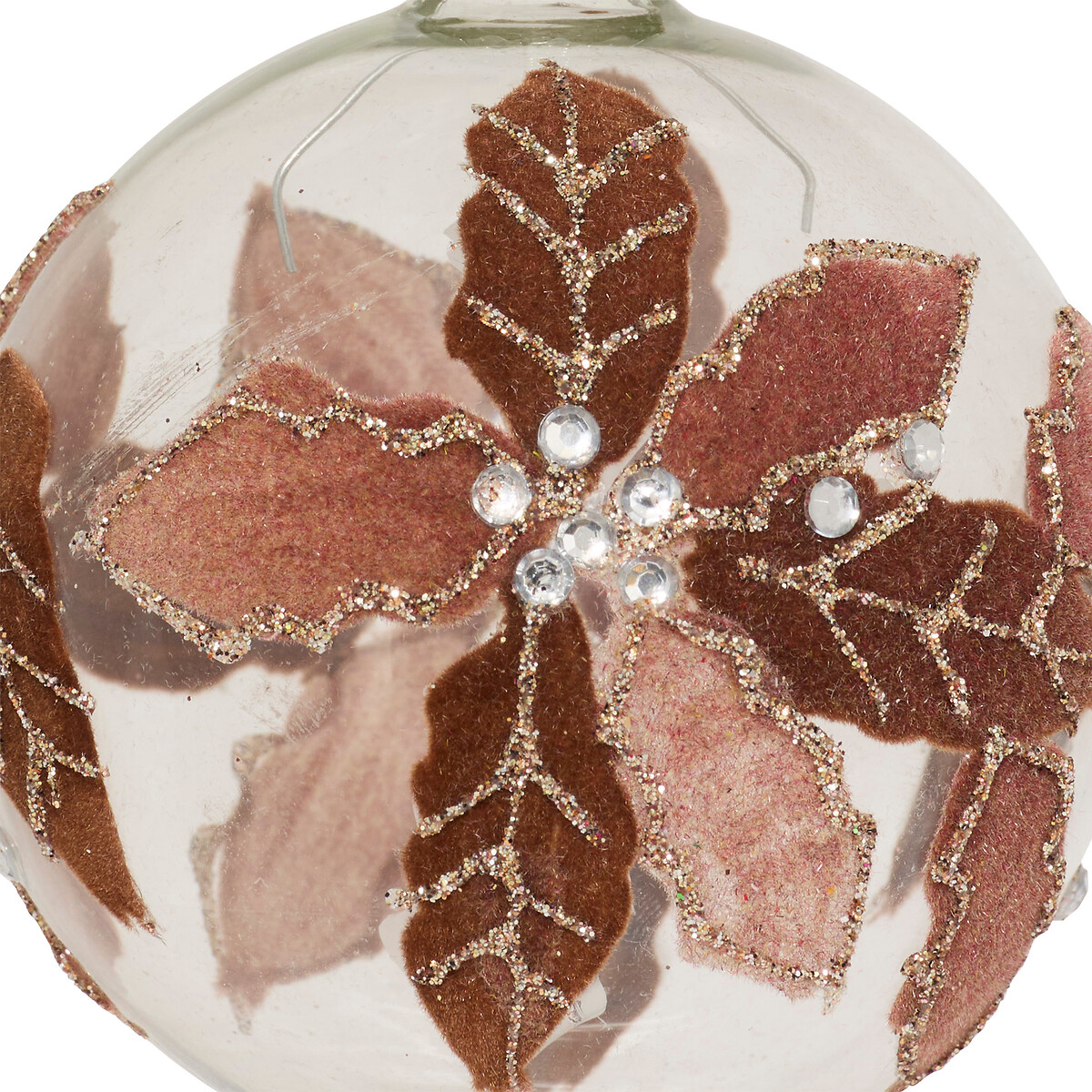 Bola de natal com folhas e p&eacute;rolas 8cm