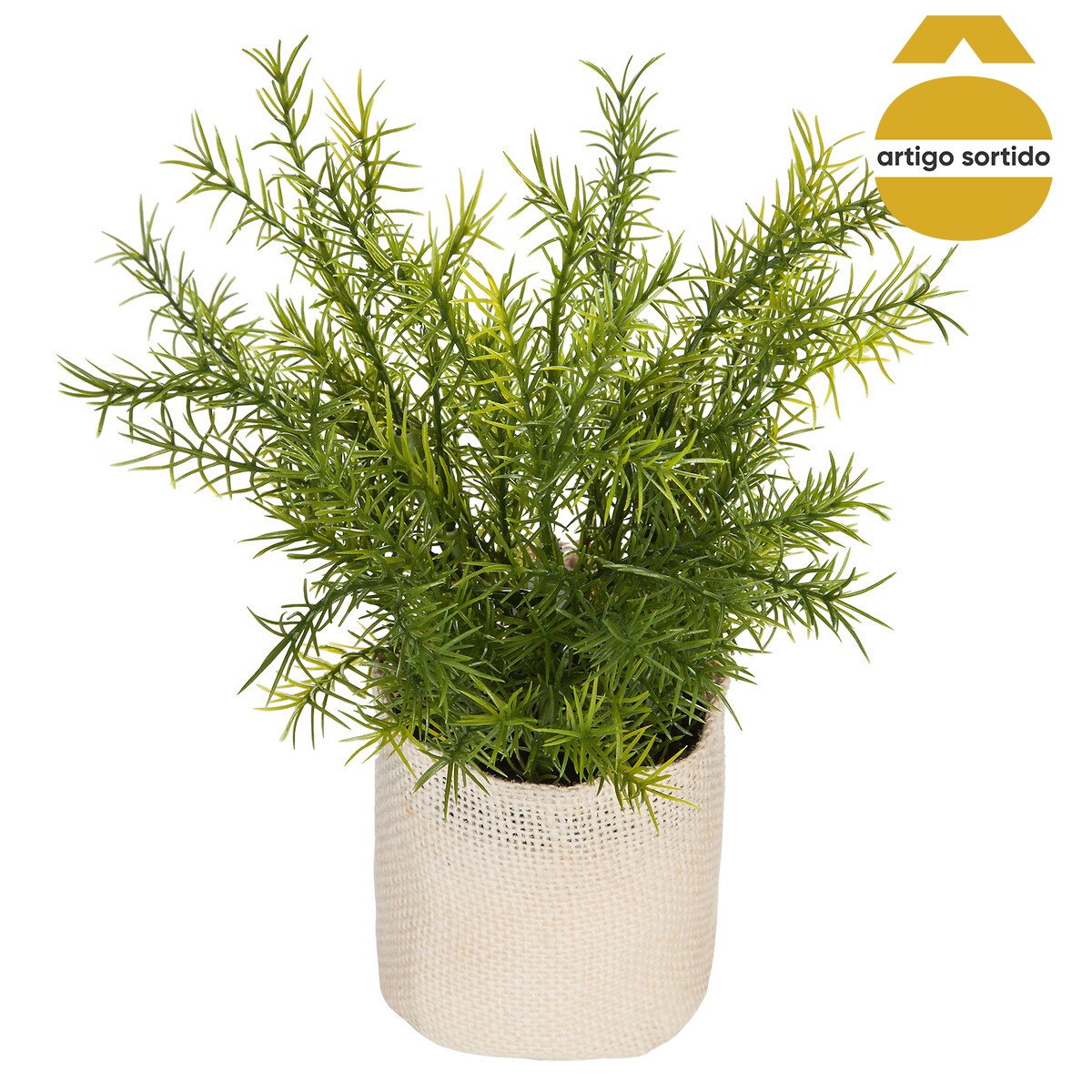 Vaso saco de juta com planta artificial 24cm