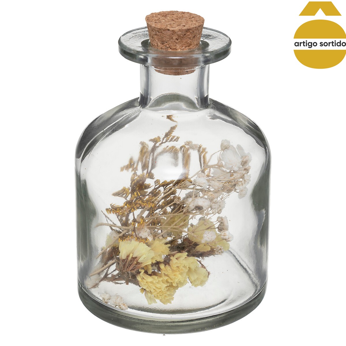 Jarra de vidro com flores secas