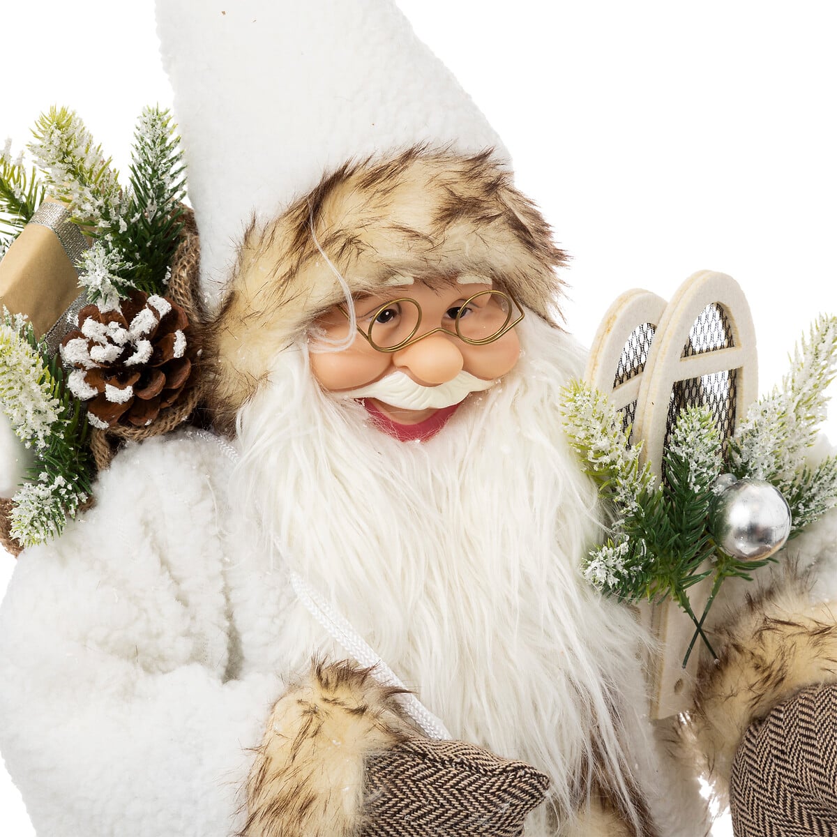 Figura pai natal branco e castanho luminoso 60cm