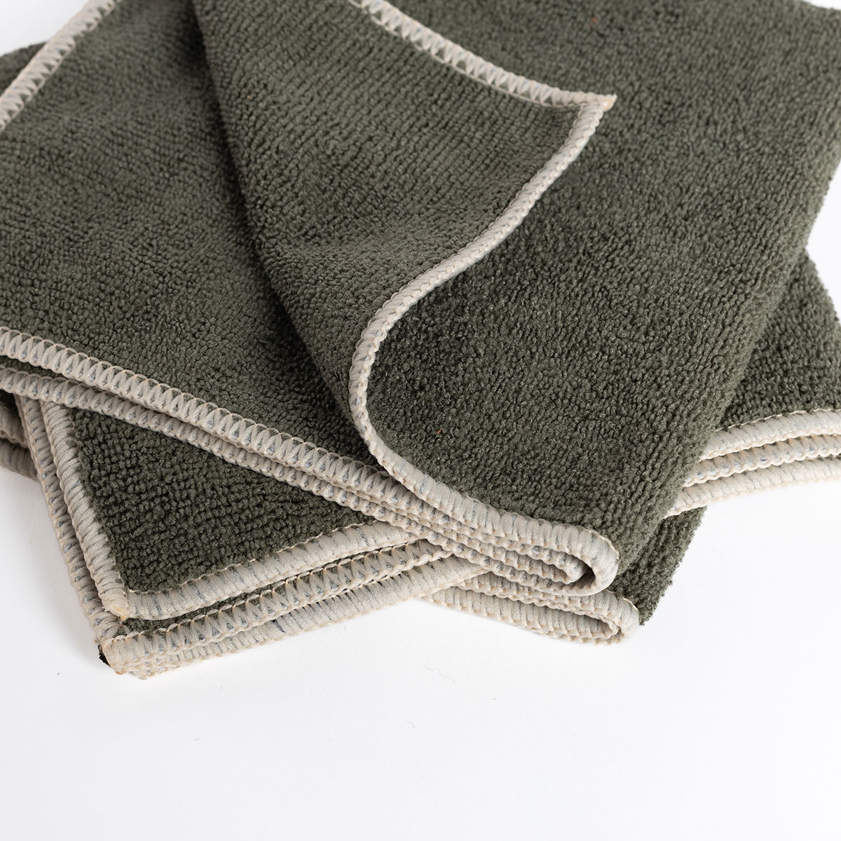 Conjunto de 3 panos microfibra verde caqui 34x34cm