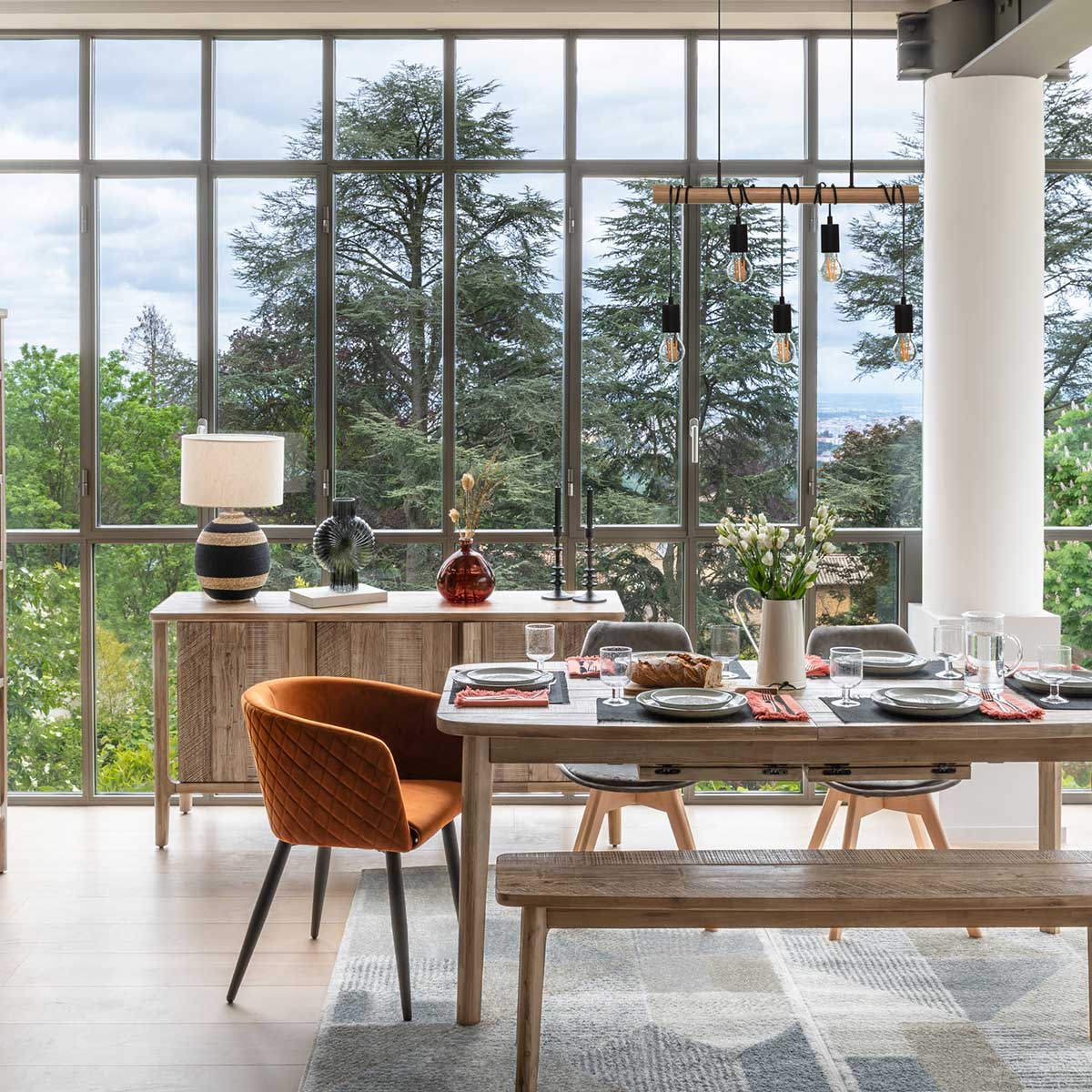 Candeeiro de teto jake para 5 l&acirc;mpadas em metal e pinho