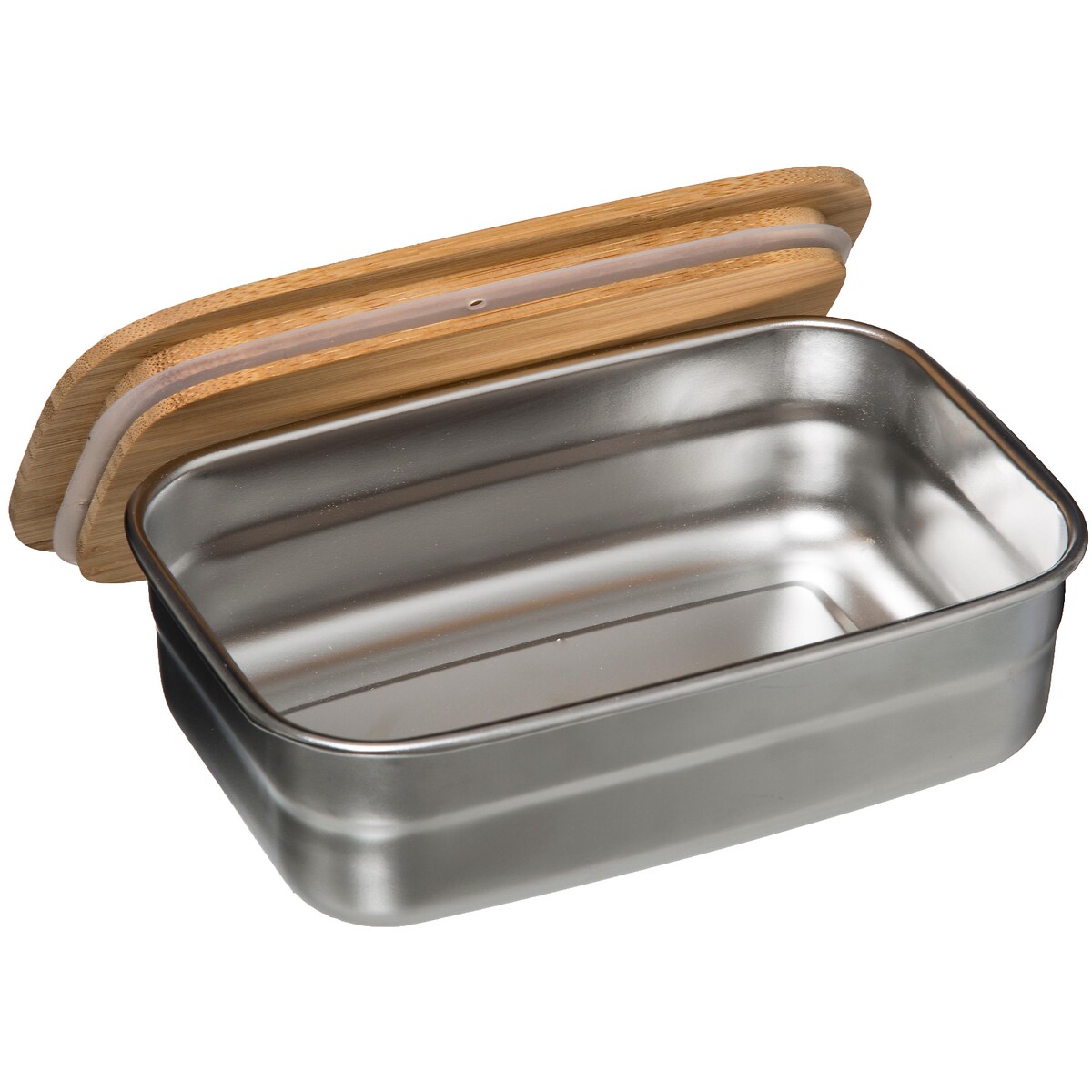 Lancheira inox com tampa em bambu