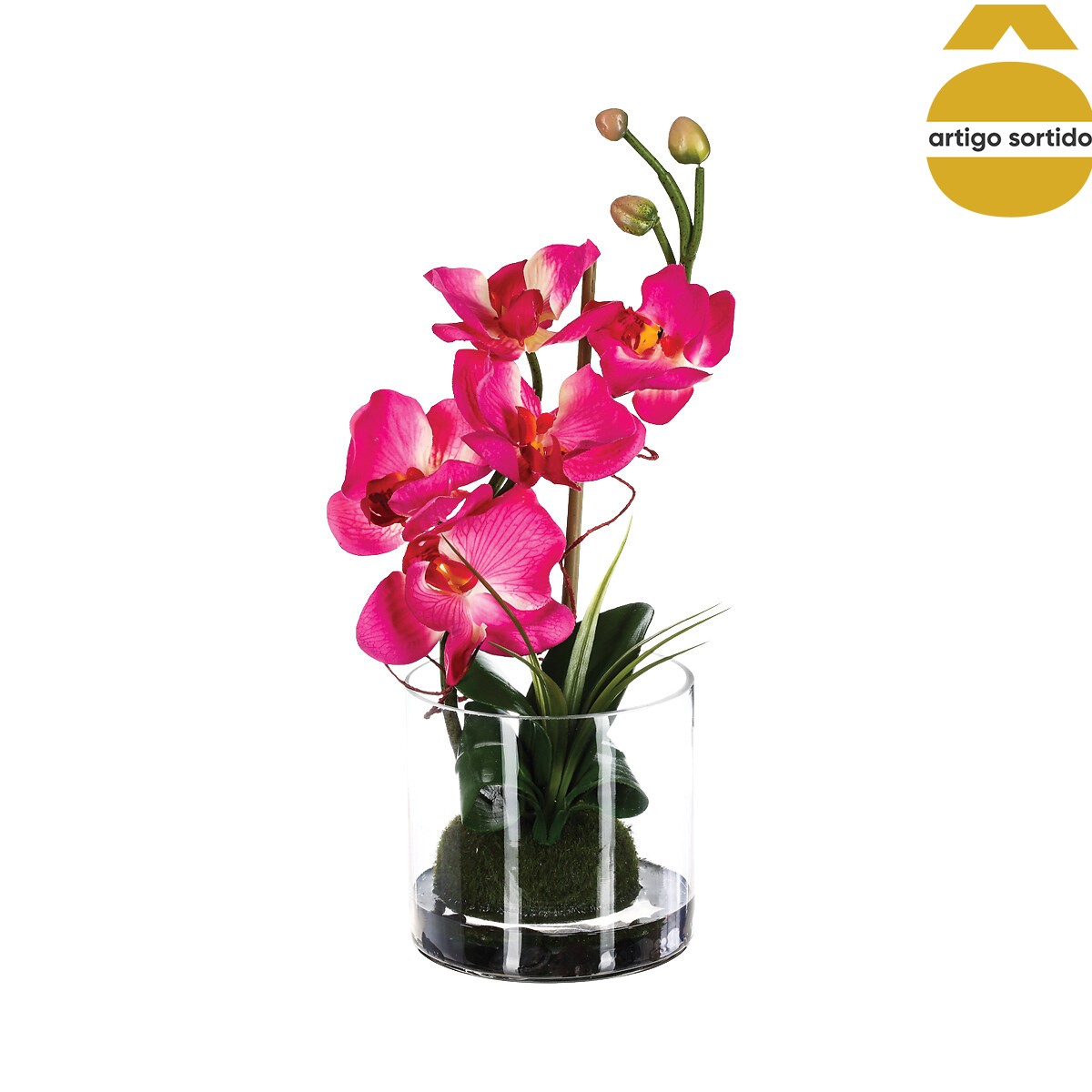 Orquídea com vaso em vidro 32cm,  Orquídea com vaso em vidro 32cm