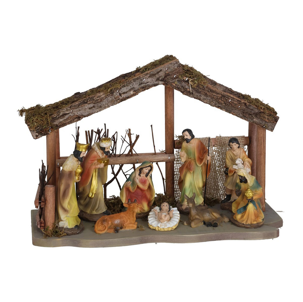 Pres&eacute;pio cabana com 9 figuras