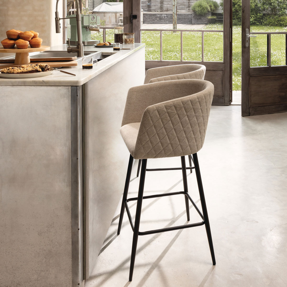 Banco MARLO bege em tecido 101cm