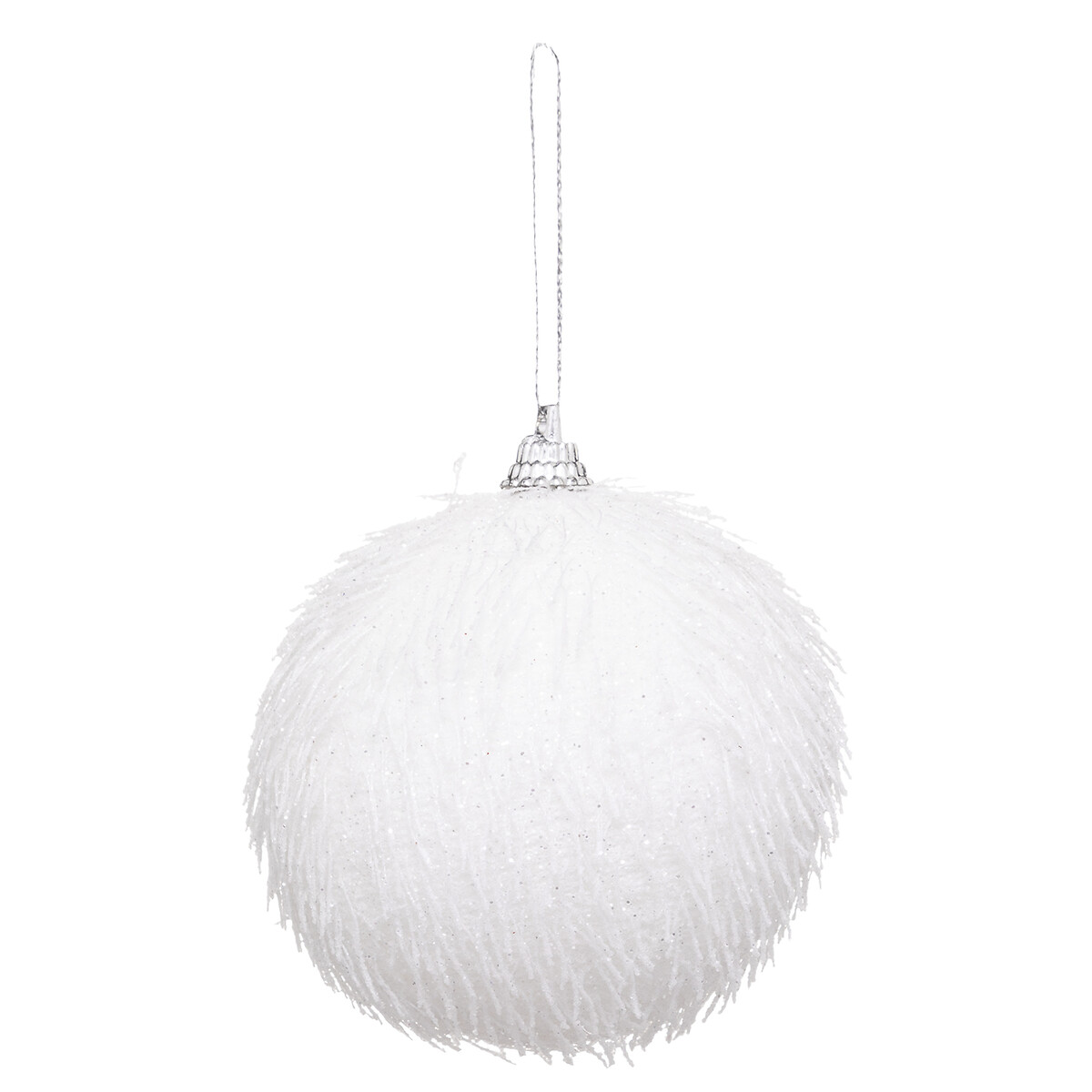 Pendurante bola com fios brancos brilhantes 8cm