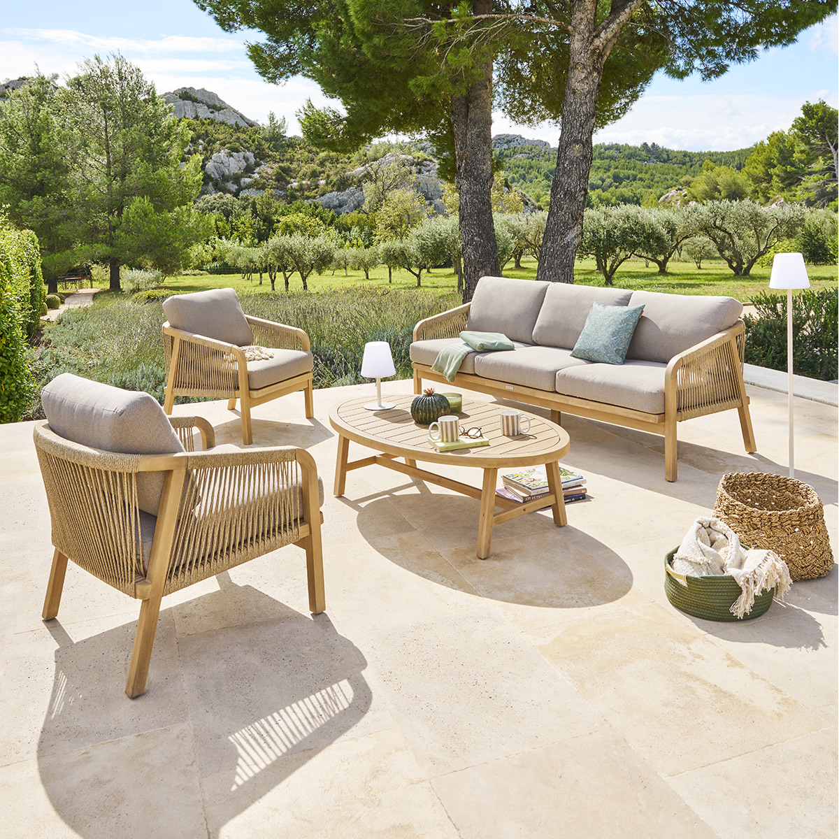 Conjunto de jardim Papouasie taupe em madeira ac&aacute;cia