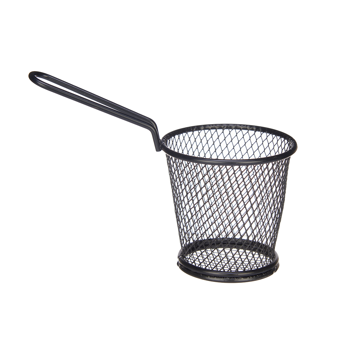 Cesto para servir preto em metal com pega