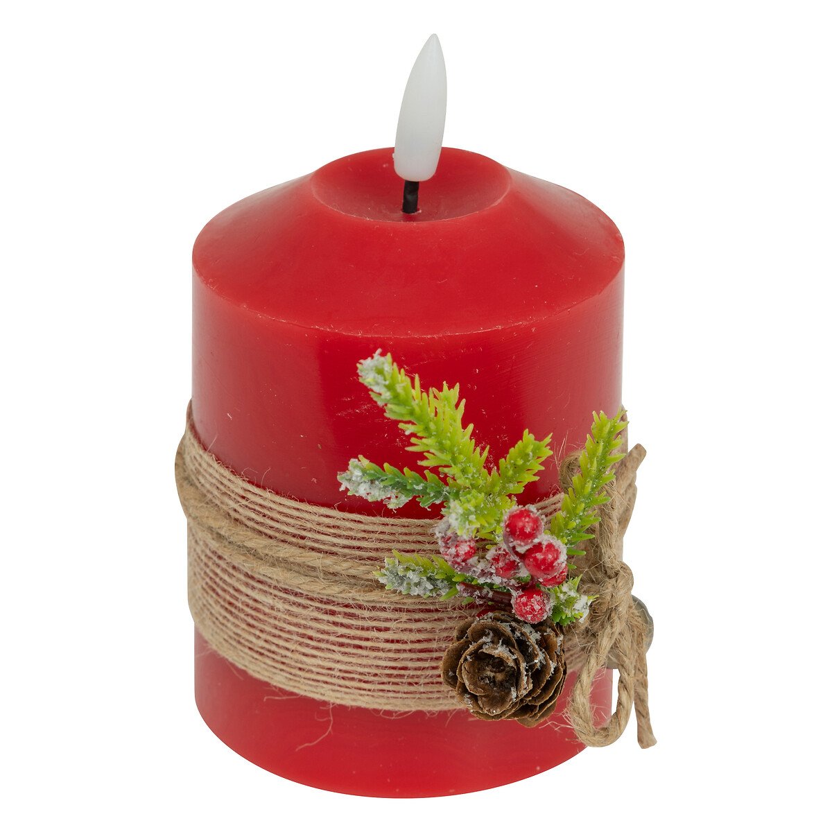 Vela com pinhas e bagas vermelha 12,5cm,  Vela com pinhas e bagas vermelha 12,5cm