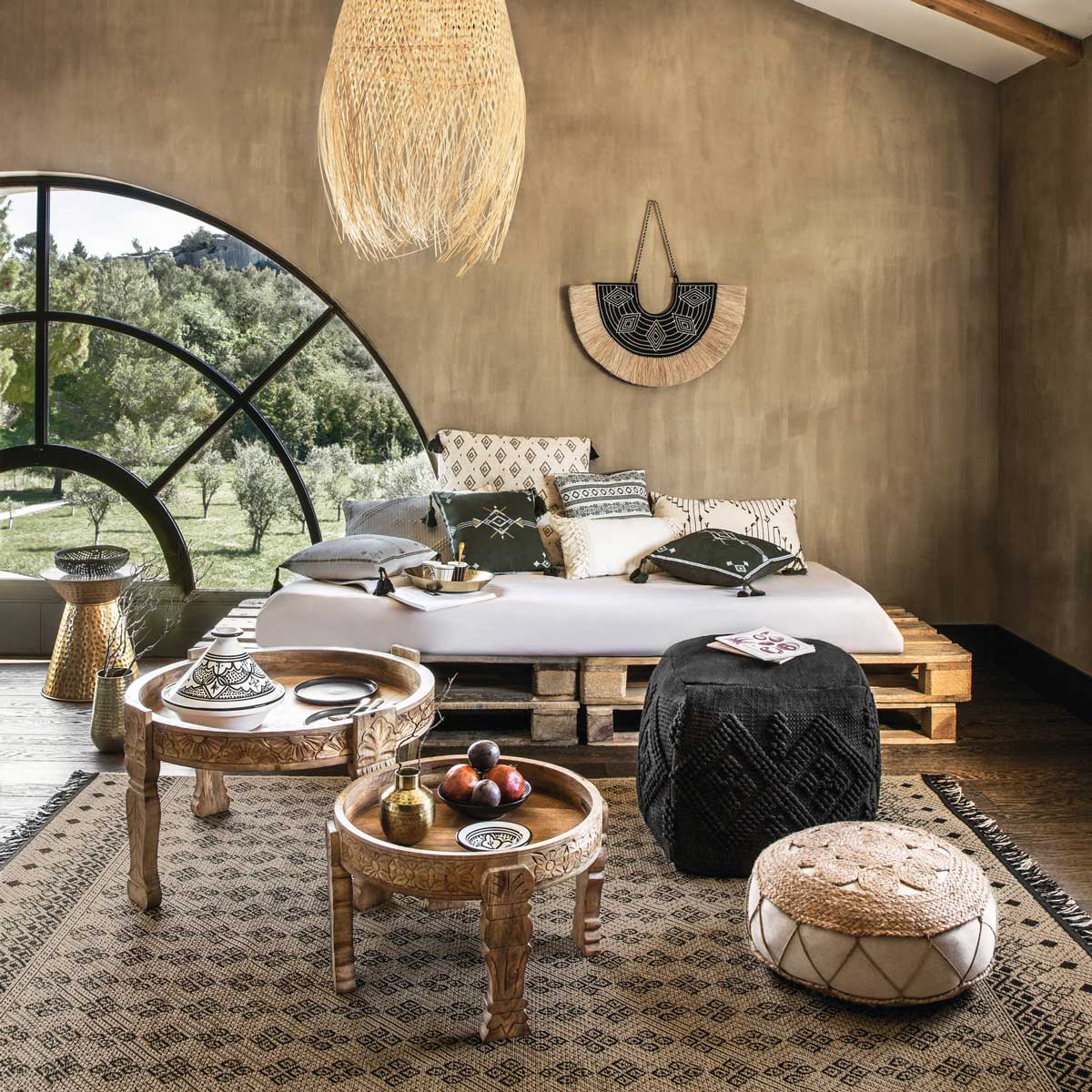 Candeeiro de teto ELIS bege em bambu 40cm