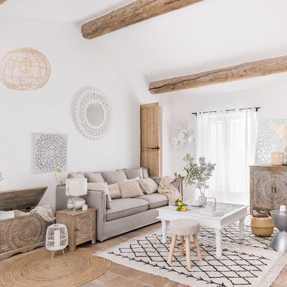 Painel decorativo FANNY branco em madeira 58x58cm