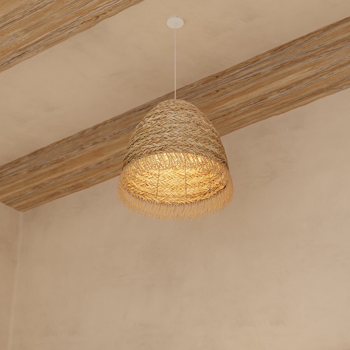 Abajour HANIA bege em r&aacute;fia