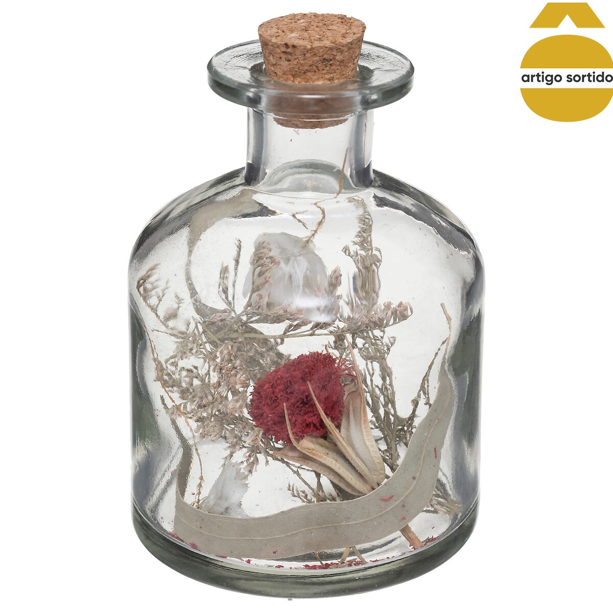 Jarra de vidro com flores secas