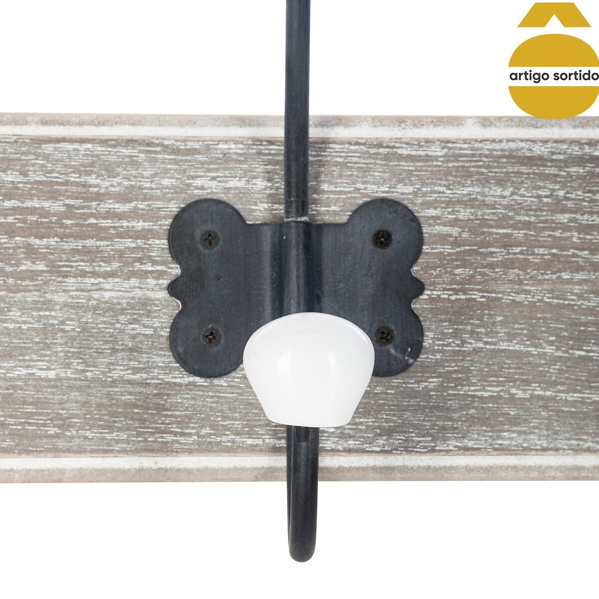 Cabide de madeira com 5 ganchos em cerâmica