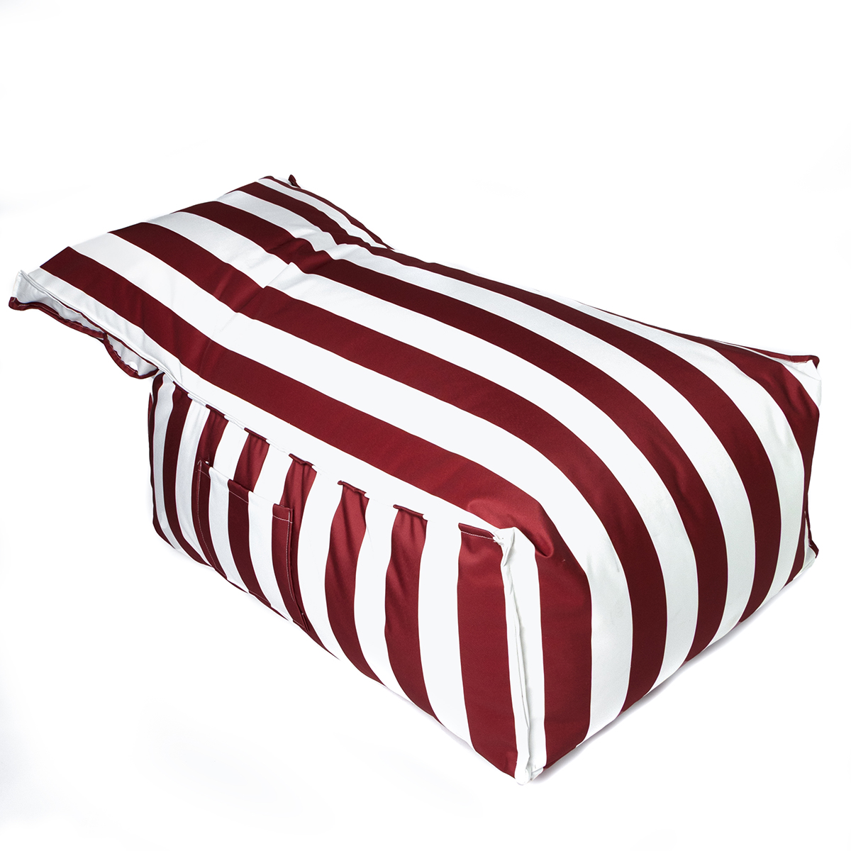 Pufe sof&aacute; imperme&aacute;vel riscas branco e bordeaux