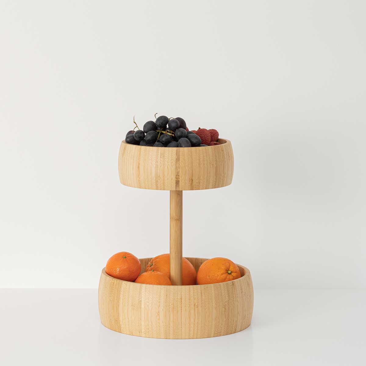 Fruteira redonda em bambu com 2 níveis