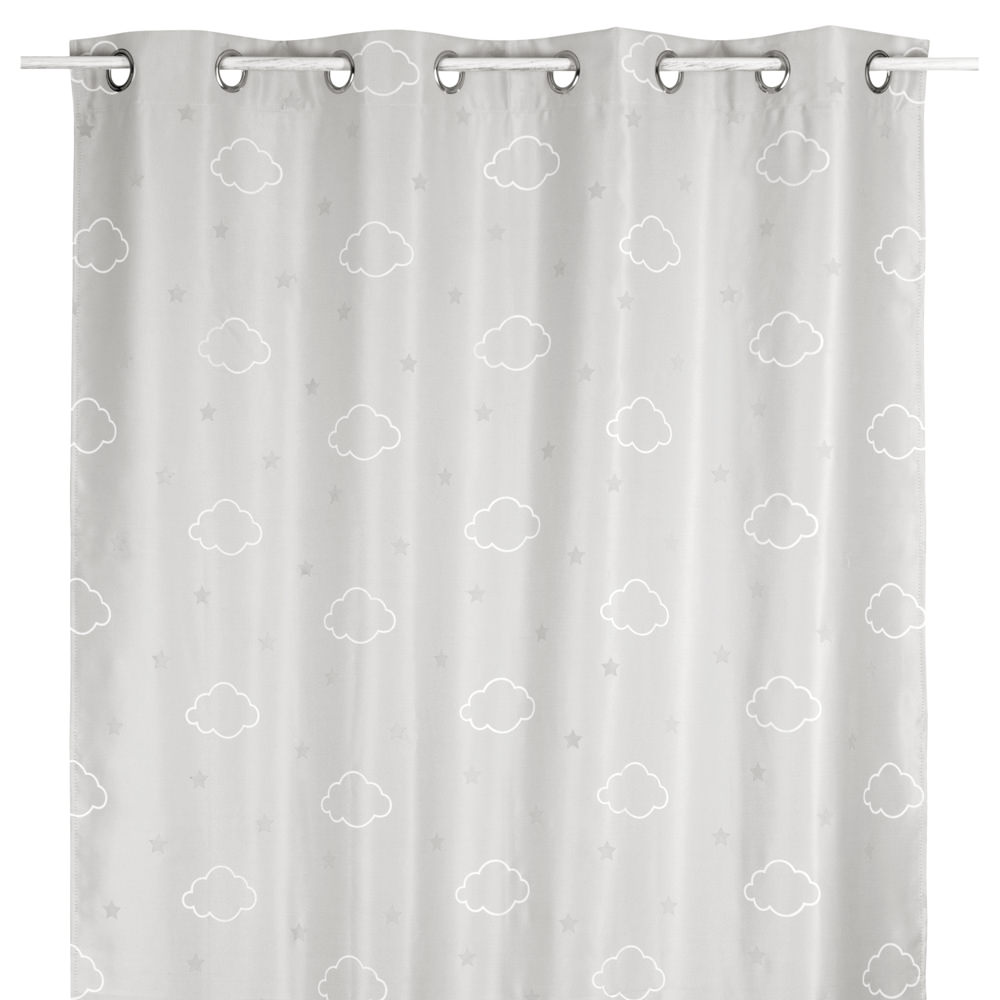 Cortina cinza fluorescente com nuvens 140x250cm,  Cortina cinza fluorescente com nuvens 140x250cm