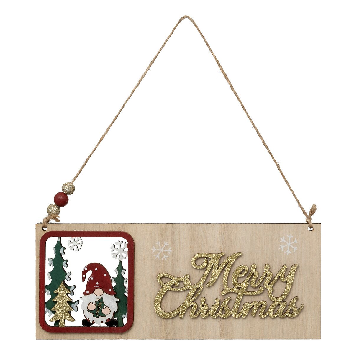 Pendurante placa merry christmas com gnomo 22cm,  Pendurante placa merry christmas com gnomo 22cm
