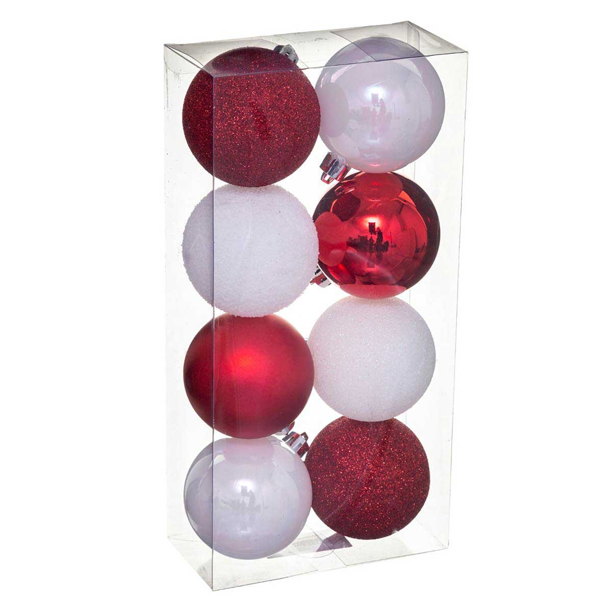 Conjunto de 8 bolas brancas e vermelhas 7cm