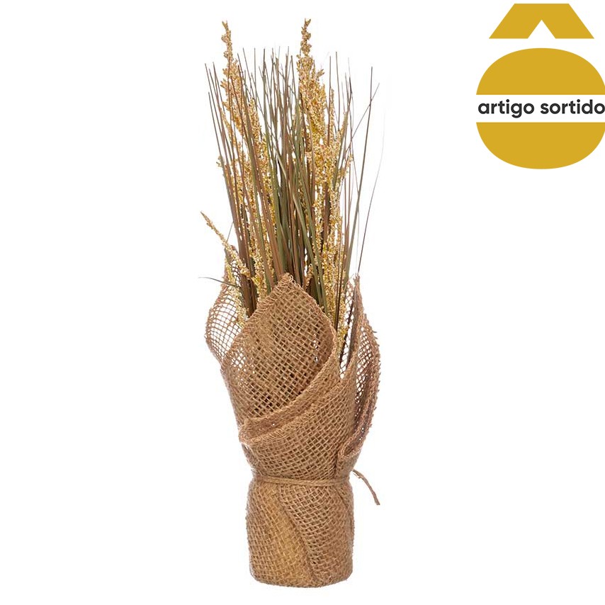 Vaso saco em ráfia com planta artificial