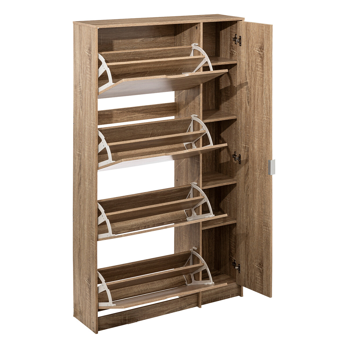 Sapateira castanha com 4 gavetas e porta com espelho