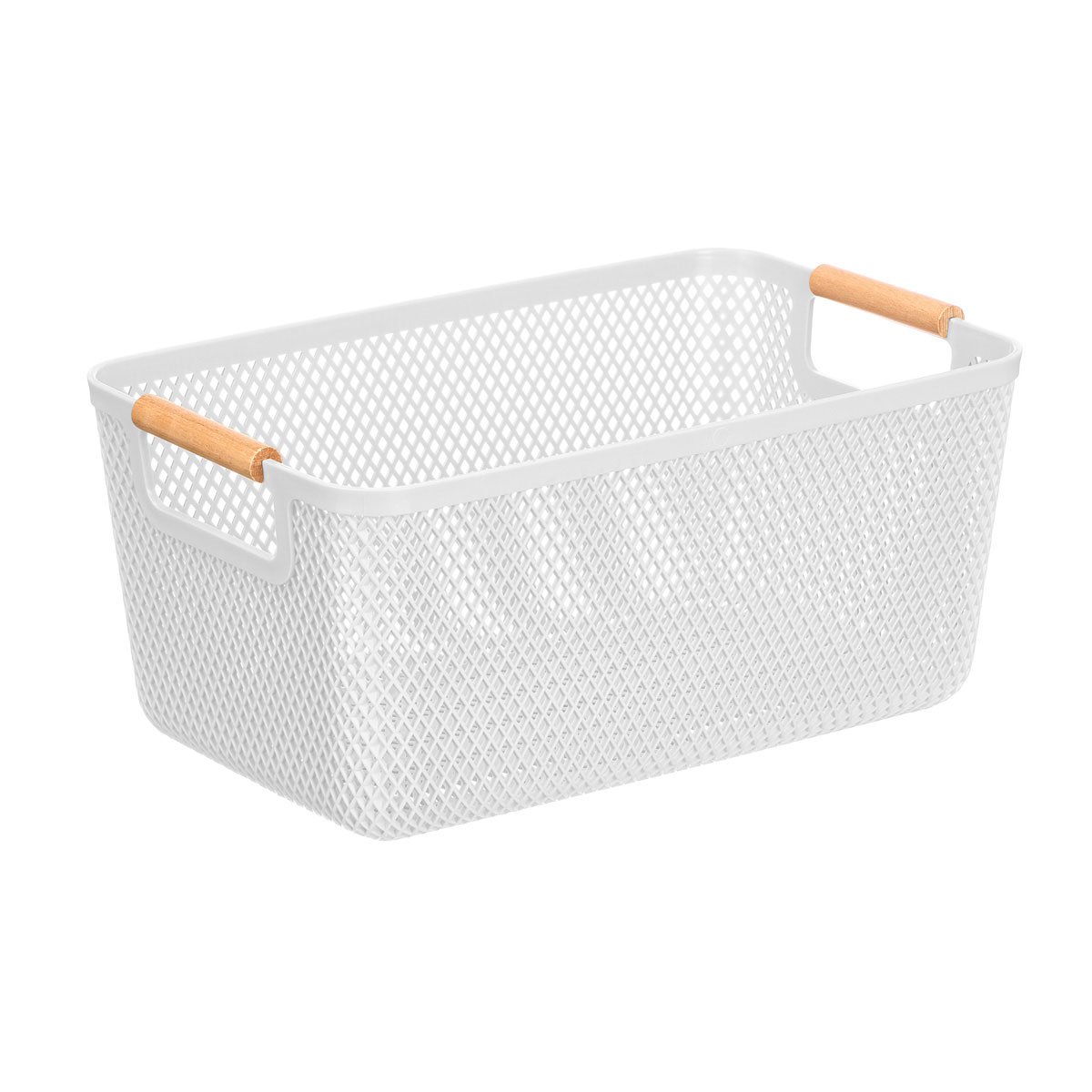 Cesto branco com pega em bambu 36x22cm