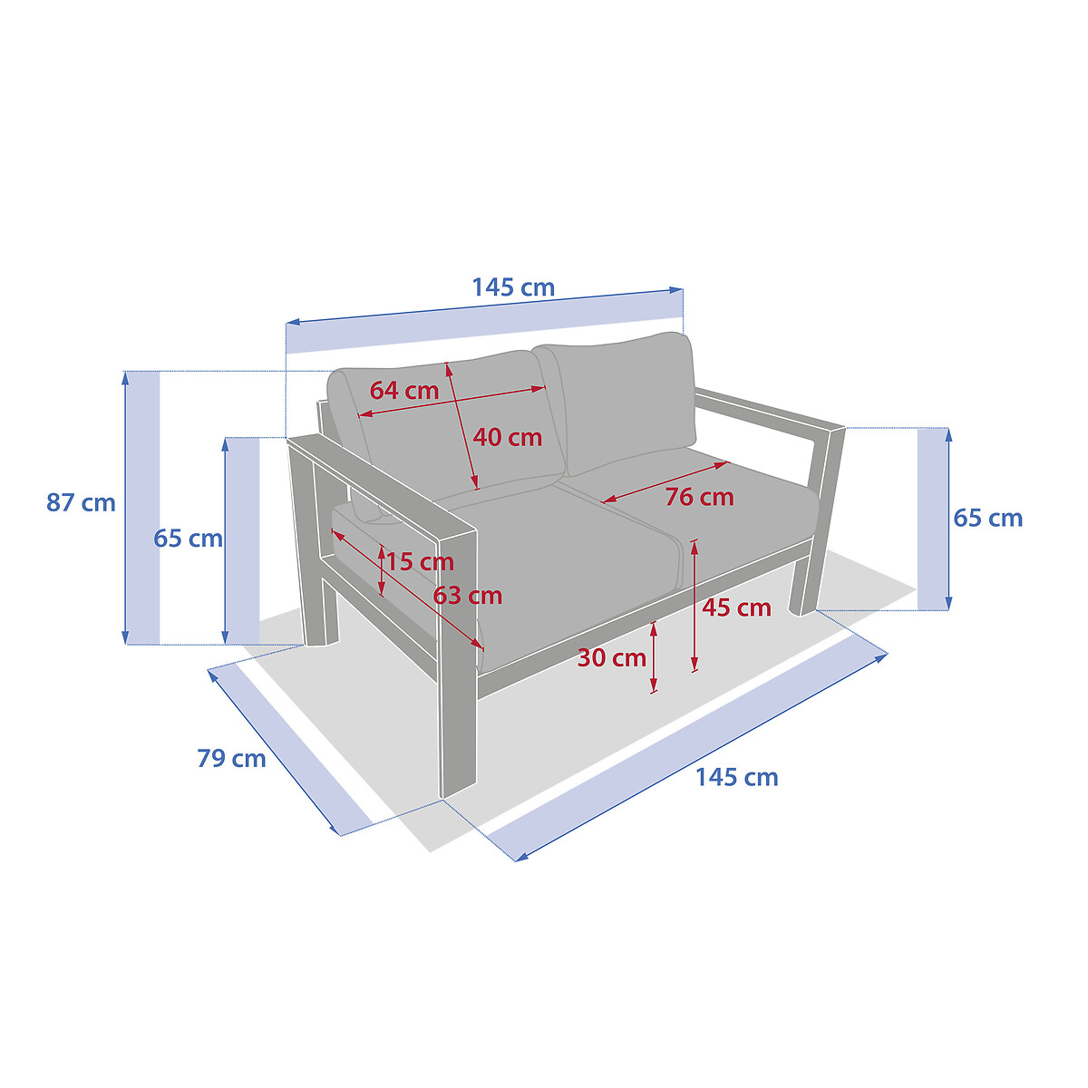 Sof&aacute; EVASION cinza escuro em alum&iacute;nio