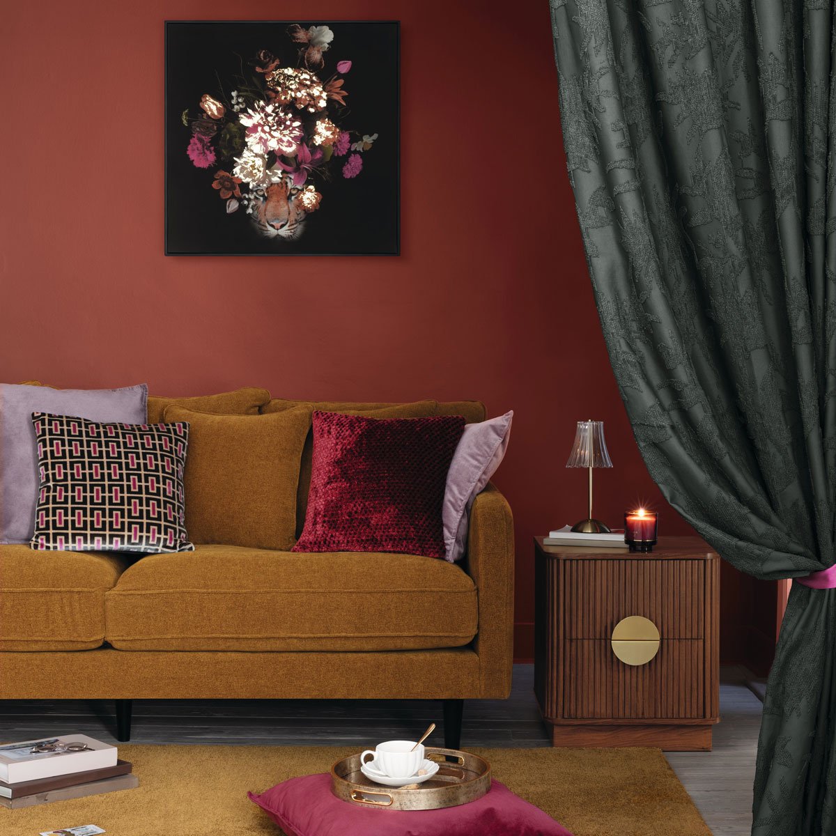 Sof&aacute; CANDICE ocre em poli&eacute;ster 194x96x85cm