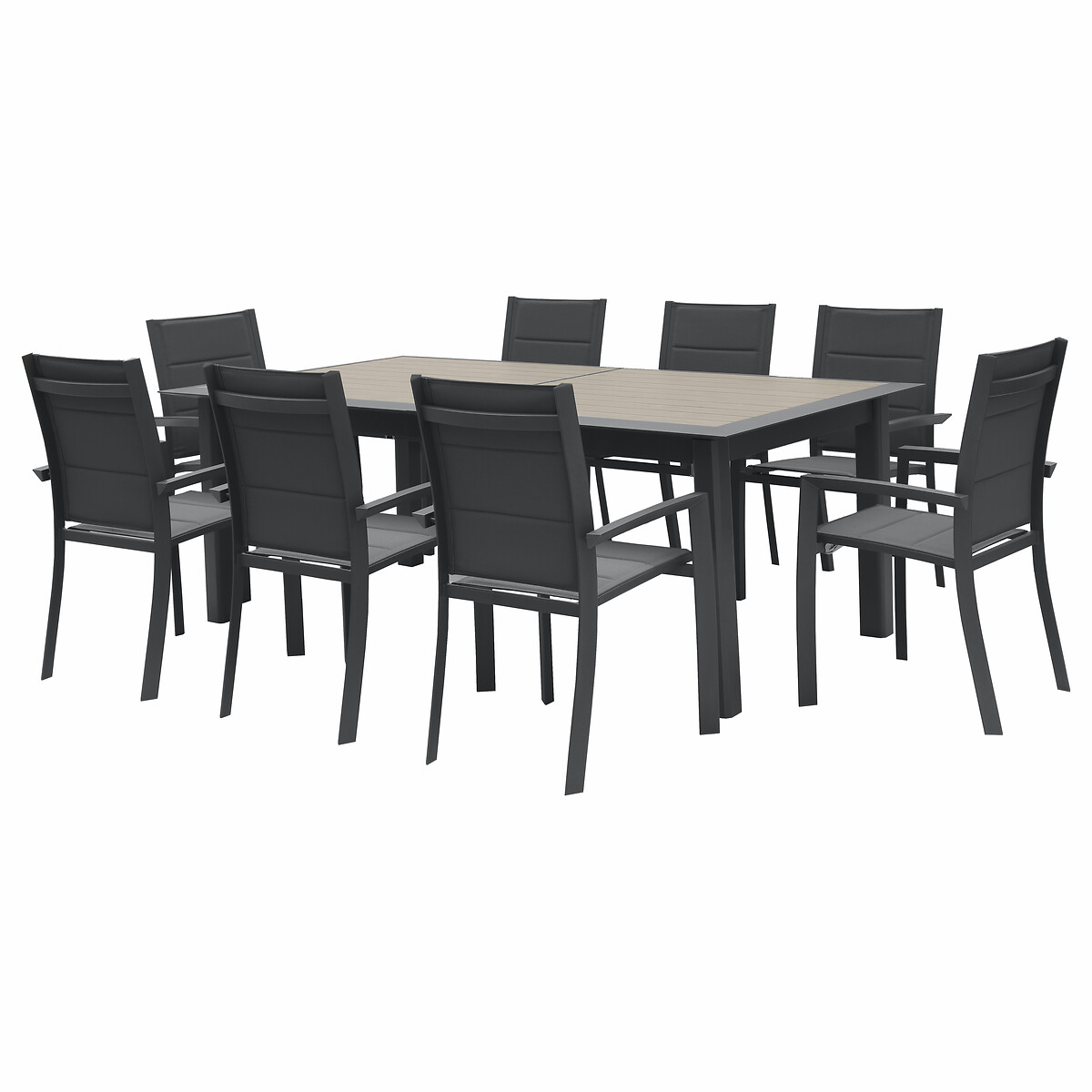 Mesa ALLURE extens&iacute;vel graphite em alum&iacute;nio efeito madeira