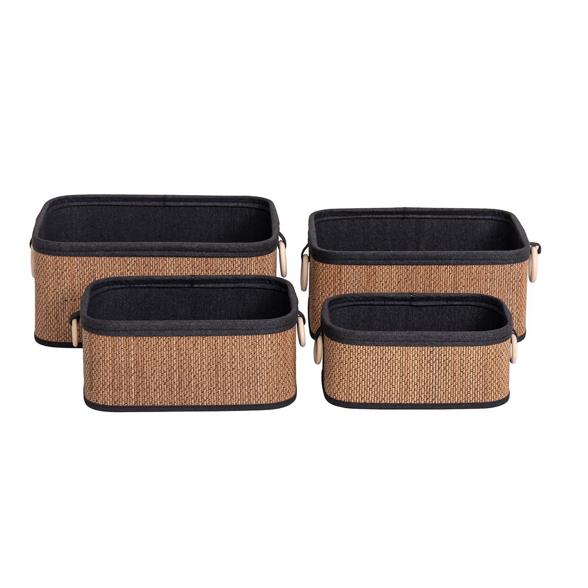 Cesto wc em bambu com alça de madeira 26x36cm,  Cesto wc em bambu com alça de madeira 26x36cm