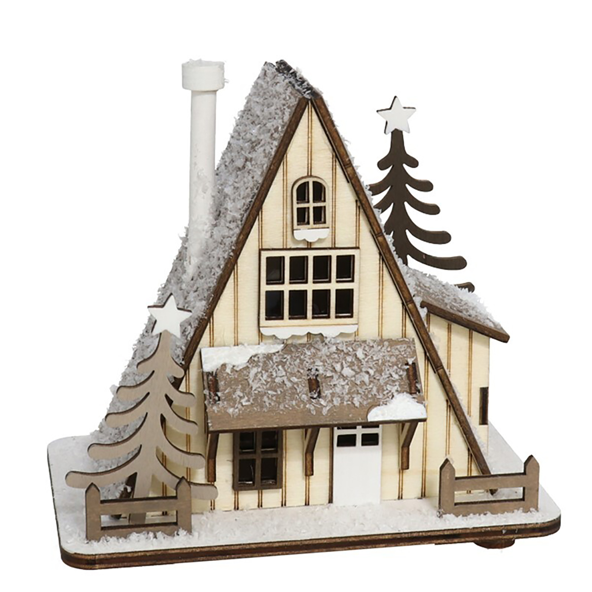 Casa decorativa em madeira chal&eacute; com led 13cm