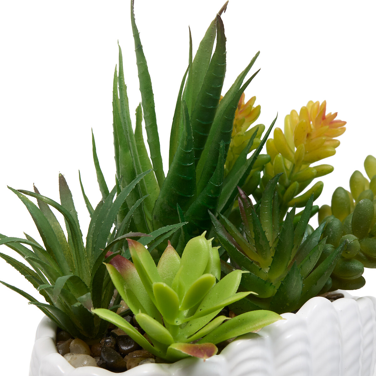 Vaso forma de concha OCEA em cer&acirc;mica com planta artificial