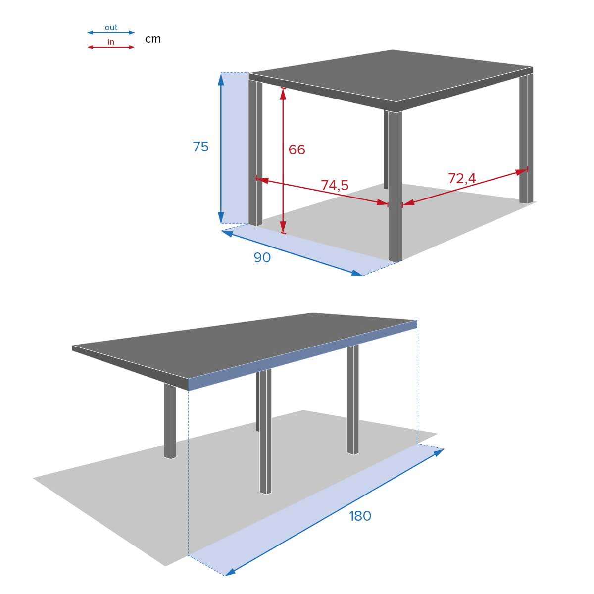 Mesa extens&iacute;vel PIAZZA cinza graphite 90-180cm