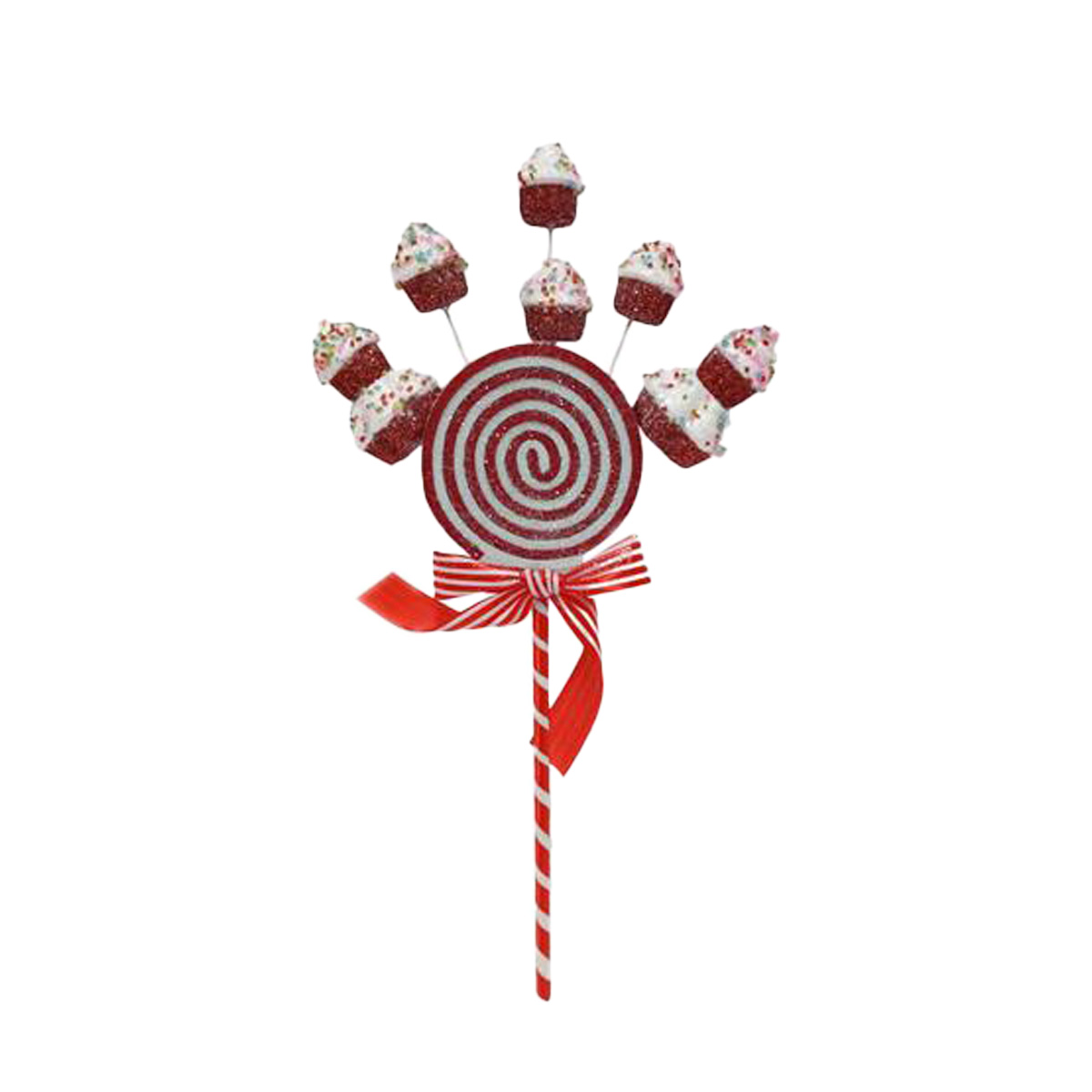 Haste doce de natal vermelho e branco com cupcakes 46cm
