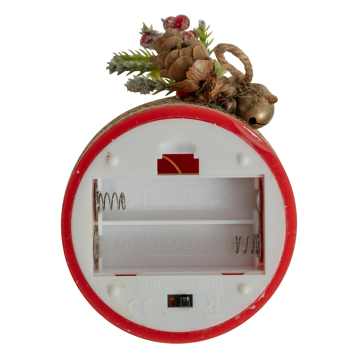 Vela com pinhas e bagas vermelha 12,5cm