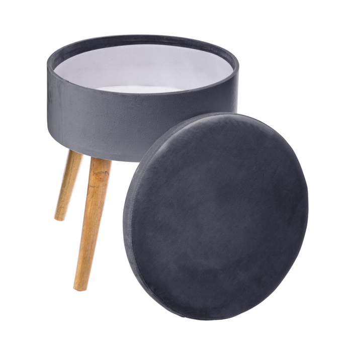 Tamborete Cinza Em Veludo Com Arruma&ccedil;&atilde;o 